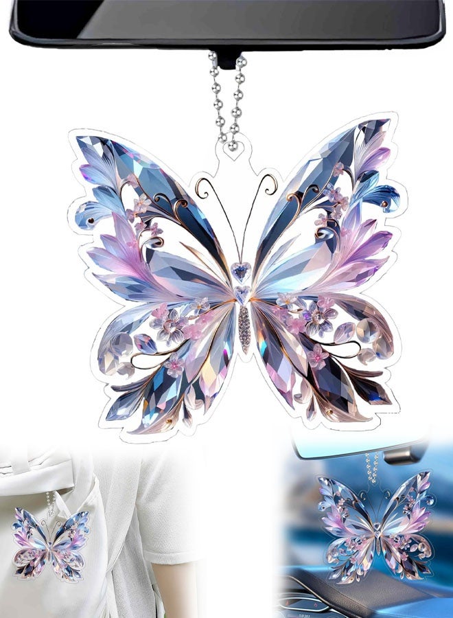 2 PCS Butterfly Car Accessories, Butterfly Car Rear View Mirror Charm Hanging Decoration Accessories Pendant, Cute Purple Aesthetic Decor Gifts Interior Ornament Truck Christmas - Image 1